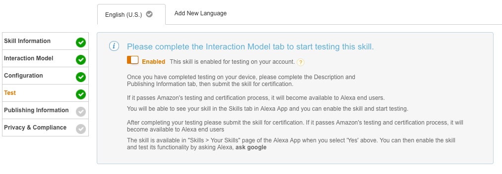Alexa Skill Test Page
